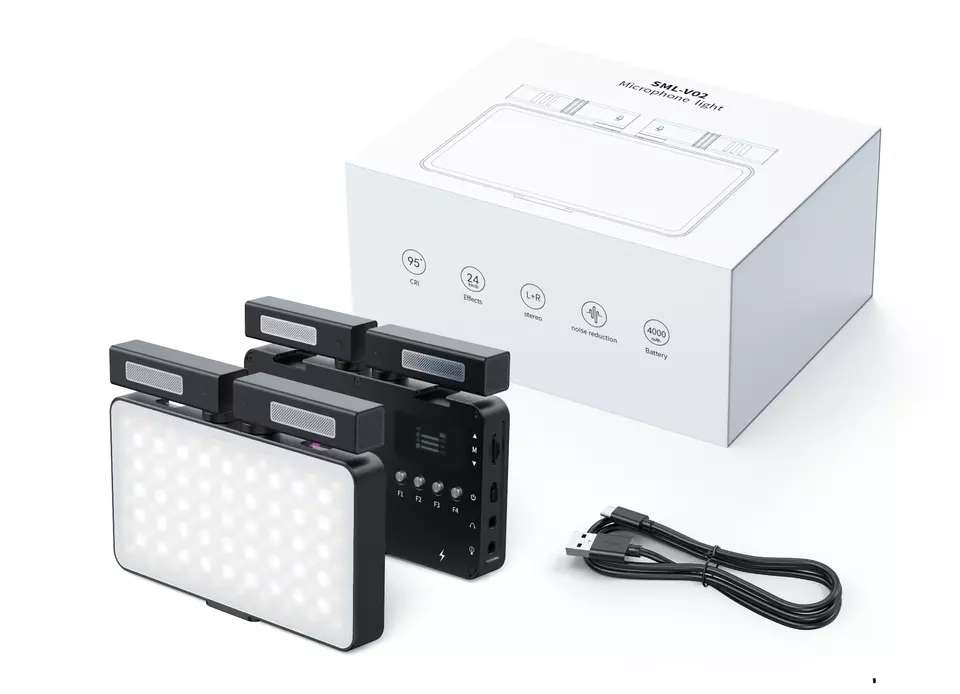 MAMEN SML-V02 Professional Double Microphone Light Pocket RGB Bi-Color Photography Movie Selfie Camera Phone Dual Mic Light